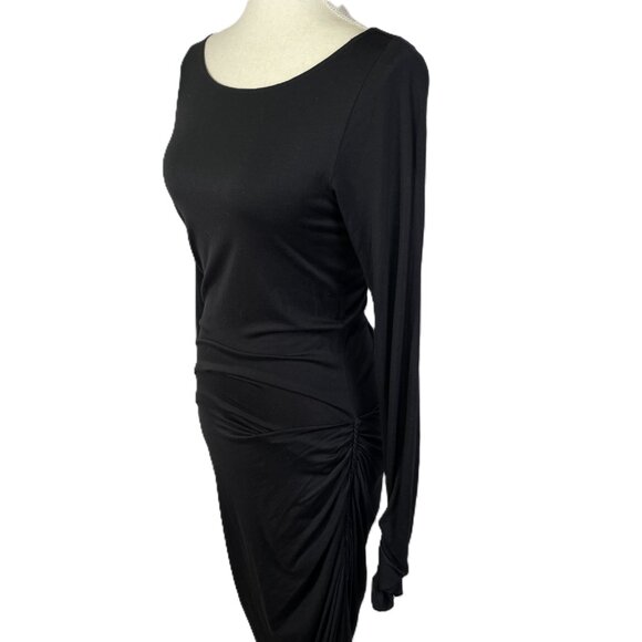 Max Studio Black Long Sleeve Bodycon Draped Midi Dress Size M - Picture 3 of 16